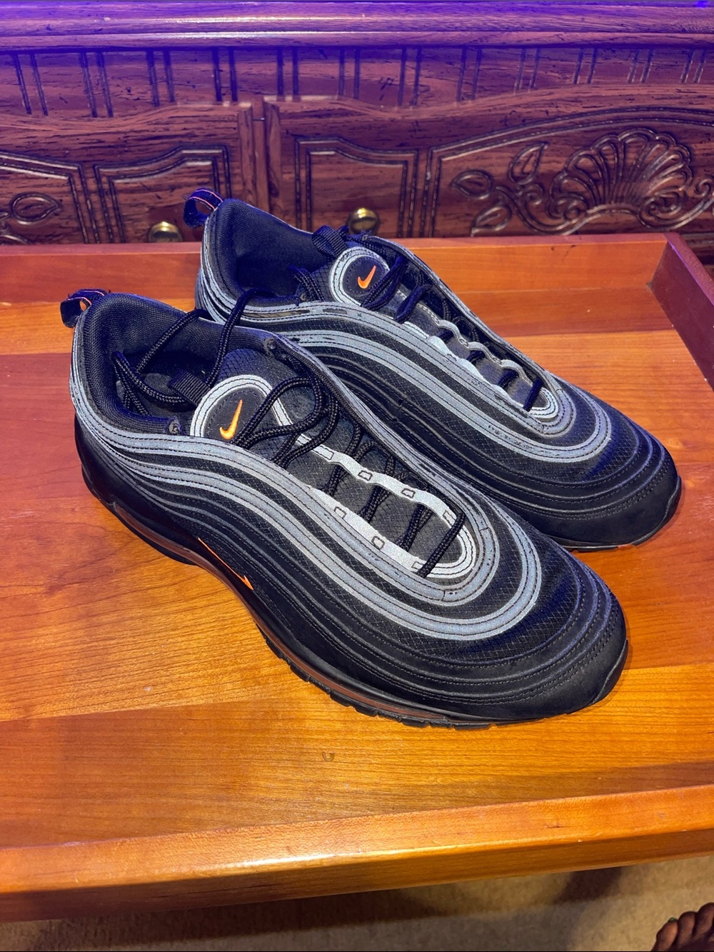 Nike Men’s Air Max 97 in Black with Gray and Orange Accents